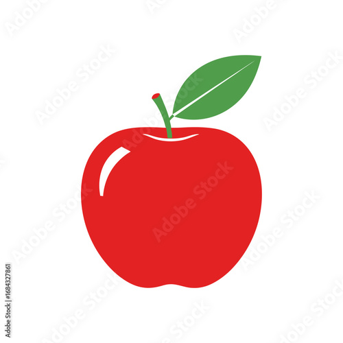 Simple red apple with green leaf icon. Flat vector illustration of fresh fruit symbol for health, diet, and education, isolated on white background