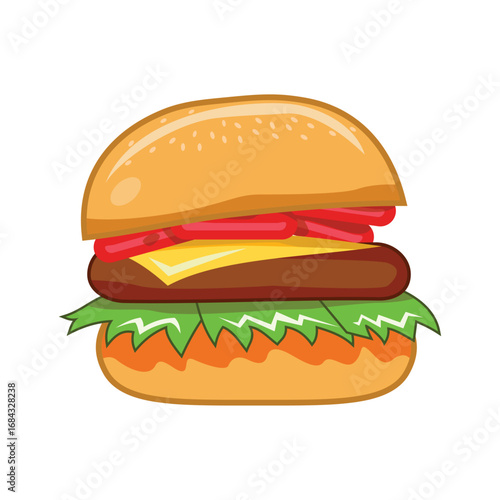 illustration of beef burger with cheese slice on it