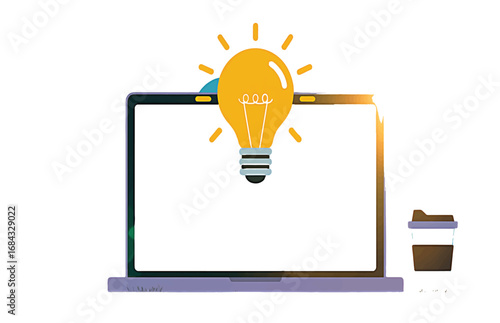 Shining Ideas A Laptop Displaying a Lightbulb Symbolizing Innovation and Creativity