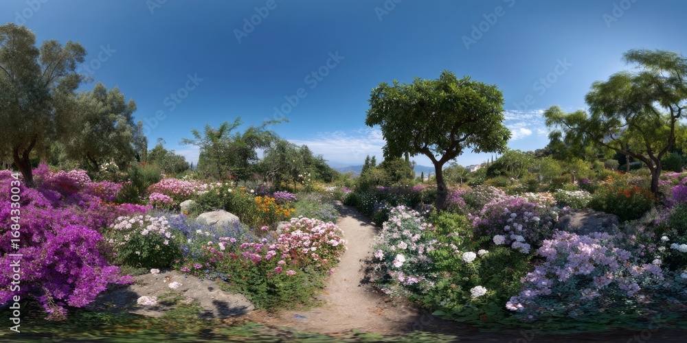 Obraz premium Vibrant flower garden hdr panorama nature scene