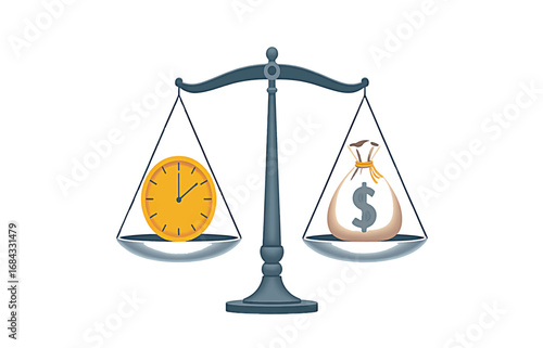 Time versus Money A Balancing Act Depicted on a Scale Illustrating Value and Prioritization in Decisions