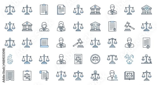 Collection of Legal Icons Representing Justice and Law