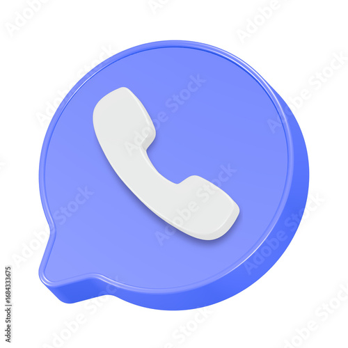 A round, glossy blue phone icon, a symbol for communication and business contact, 3d call icon rendering app