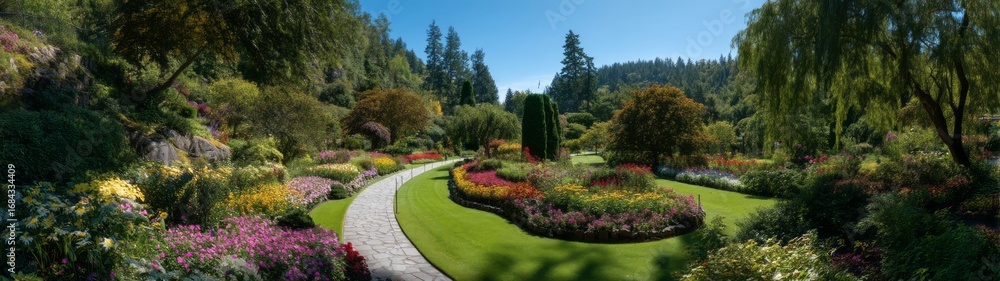 Obraz premium Scenic garden walk nature hdr panoramic view