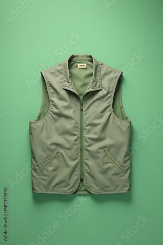Light Green Sleeveless Puffer Vest on Gradient Green Background