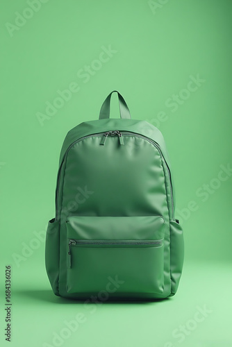 Green Backpack with Multiple Compartments on Bright Green Background