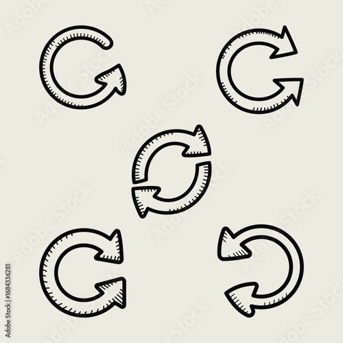Hand Drawn Recycle and Refresh Arrows Symbolizing Loop Process and Continuous Improvement on Beige Background Concept Illustration