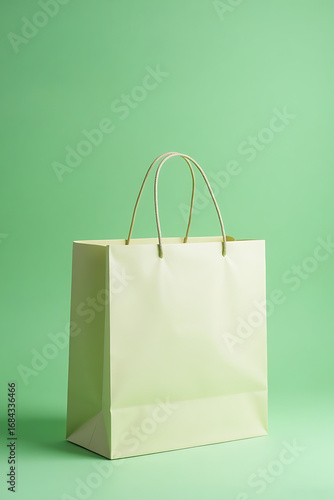 Light Green Shopping Bag on Soft Green Background for Eco Friendly Retail or Fashion Marketing