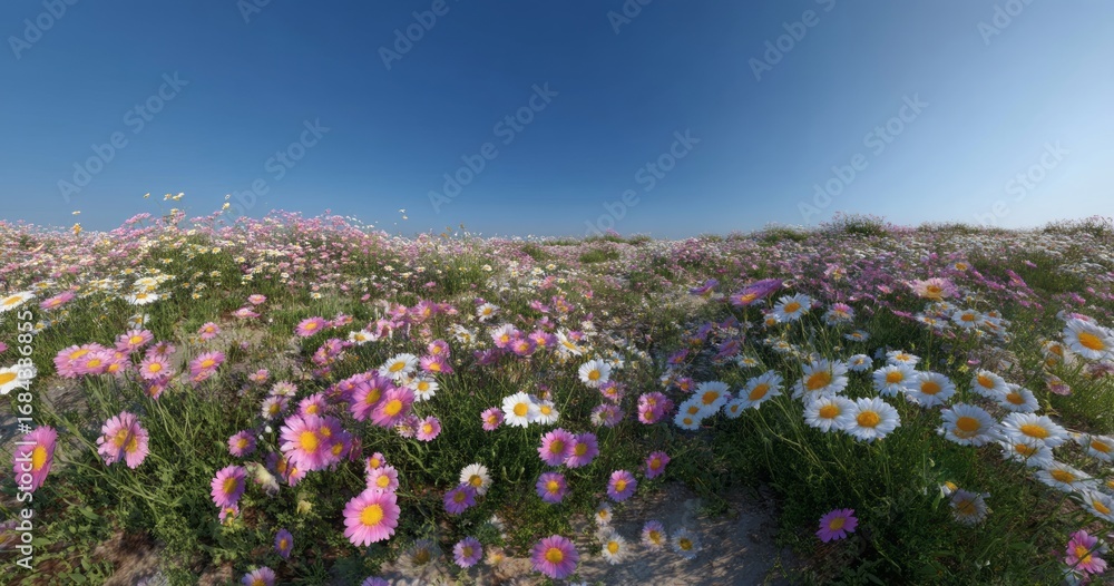 Obraz premium Panoramic hdr field of flowers nature 360 view