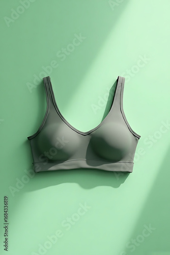 Gray Sports Bra on Light Green Background in Bright Natural Light