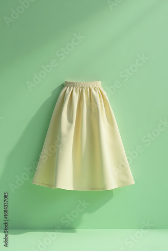 Cream-colored Skirt Hanging on Light Green Wall in Minimalist Style