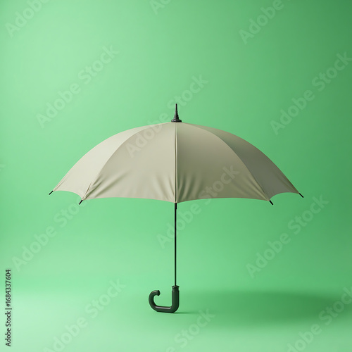 Gray Umbrella with Black Handle on Green Background