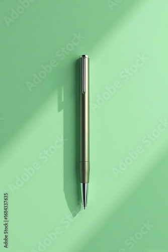 Elegant Silver Pen on Light Green Background with Shadow