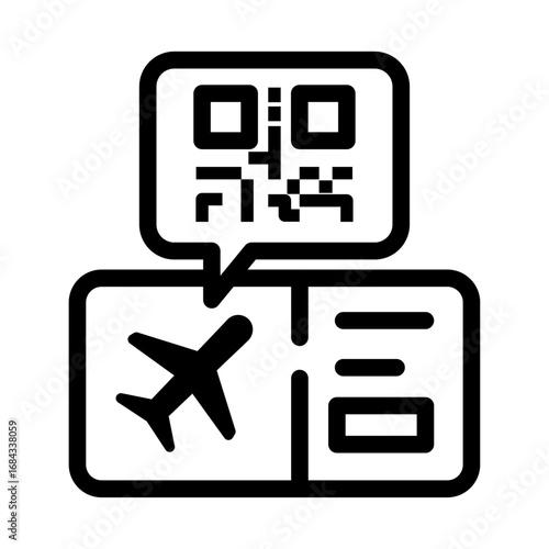 Flight & QR Info Card Line Icon of Digital Boarding Passes Icon Set