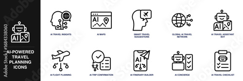 AI-powered Travel Planning Line Icon Set