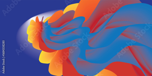 Abstract Swirling Design in Vibrant Orange Red and Blue Hues.