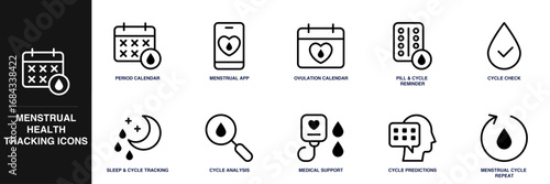 Menstrual Health Tracking Line Icon Set