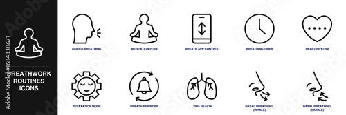 Breathwork Routines Line Icon Set