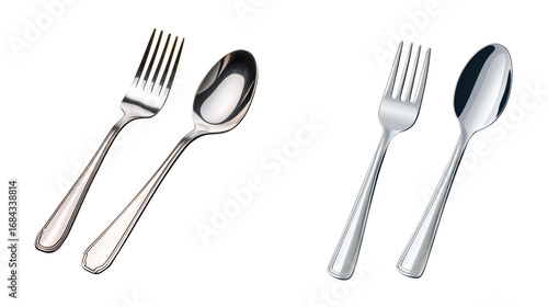 Silver fork and spoon set on transparency background, showcasing elegant design and polished finish