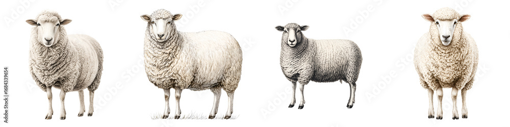 Fototapeta premium Sheep Portrait Collection - Farm Animal Illustration