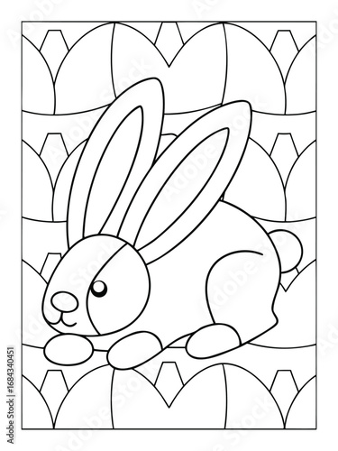 Outline Drawing of a Bunny Rabbit in a Patterned Background animal