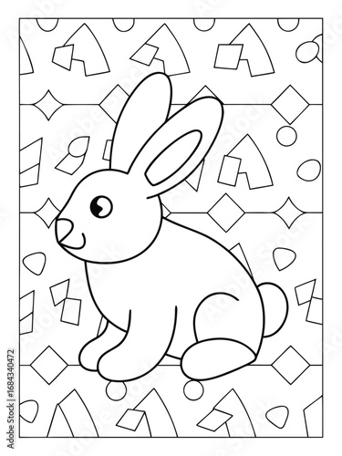 Outline Drawing of a Bunny Rabbit with a Background of Geometric Shapes animal