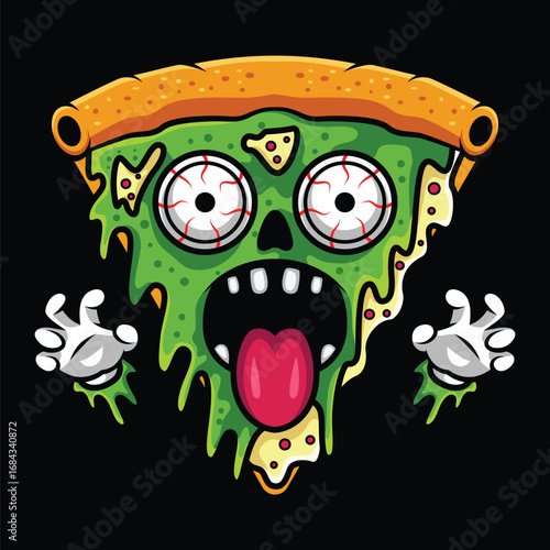 Zombie Pizza Creepy Horror Food Cute Character Illustration