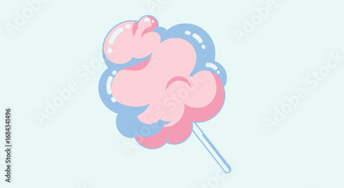 A pastel pink and blue cotton candy confection on a stick, digitally illustrated.
