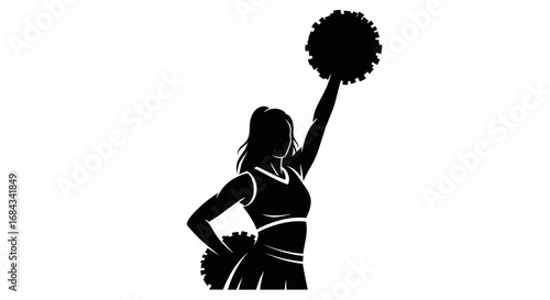 Silhouette of a female cheerleader holding pom-poms, athletic, energetic pose.