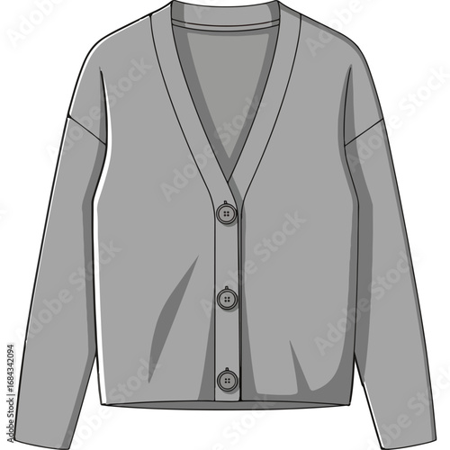 Vector illustration of a simple cardigan sweater, perfect for fashion catalogs, blogs, or online stores. This image is suitable for projects related to clothing design and style.