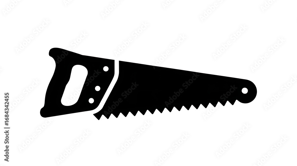 Hand saw icon, black silhouette of a hand saw tool with a wooden handle on white background, carpentry and woodworking equipment, DIY and repair Hand saw icon, black silhouette of a hand saw tool with a wooden handle on white background, carpentry and woodworking equipment, DIY and repair