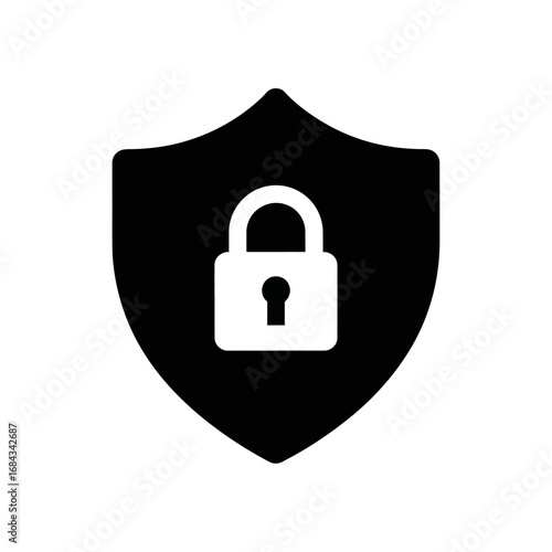 Protective shield icon with a padlock, symbolizing security, safety, and data privacy