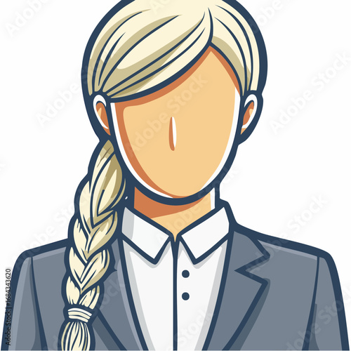 sophisticated brazilian professional in honey blonde halo braid navy charcoal power suit vector flat portrait elegance