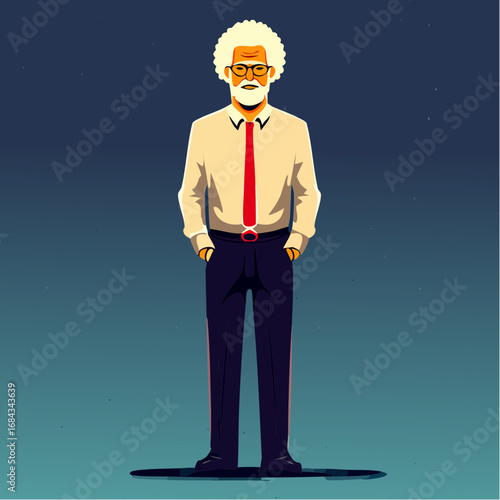 contemporary iranian professional in silver quiff business casual beige white ensemble flat vector portrait style