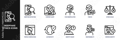 Deepfake Ethics Line Icon Set