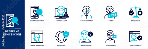Deepfake Ethics Blue Colored Outline Icon Set
