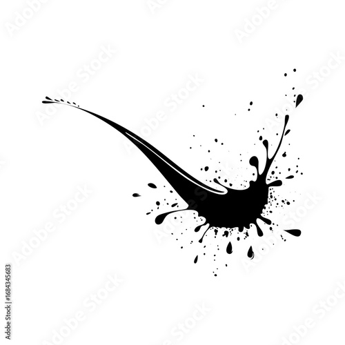 Graceful black ink smear with a pointed tail, conveying fluid and swift motion.