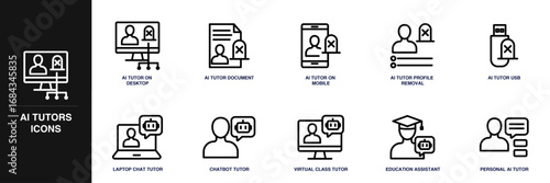 AI Tutors Line Icon Set