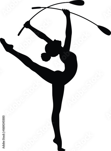 Rhythmic gymnast performing with clubs rhythmic gymnastics