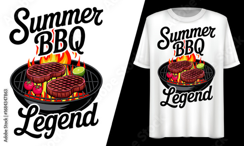 Summer BBQ Legend, Grilling Meat Smoker, T-Shirt Design.