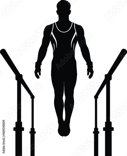 Male gymnast performing on parallel bars gymnastics