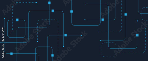 Abstract digital AI circuit board background with tech icons. Digital technology motherboard texture design. Engineering circuit board concept for poster, header, banner, website, presentation