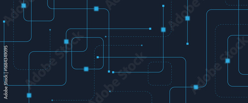 Abstract digital AI circuit board background with tech icons. Digital technology motherboard texture design. Engineering circuit board concept for poster, header, banner, website, presentation