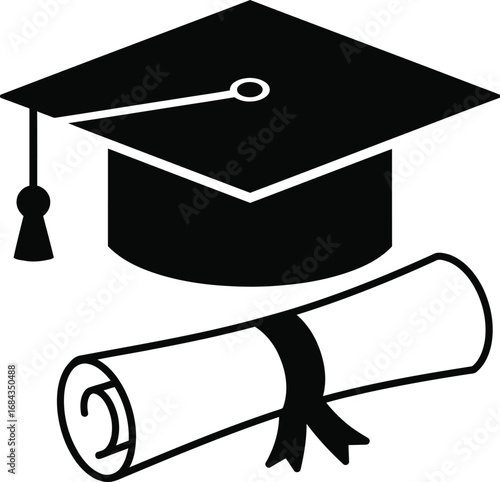 Graduation cap and diploma icon for academic achievement and success vector