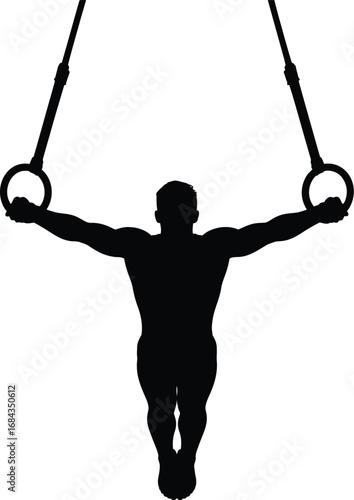Gymnast performing on rings gymnastics athlete