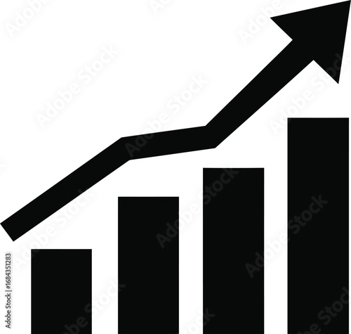 Upward trend bar chart and arrow showing growth vector
