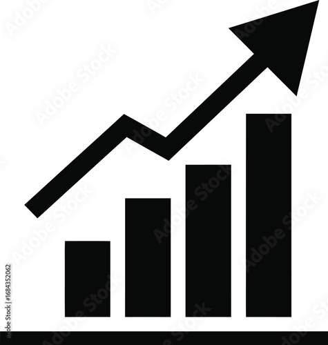 Rising bar chart with upward trend arrow icon for growth vector