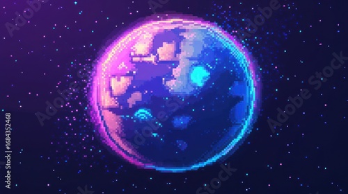 Fototapeta Naklejka Na Ścianę i Meble -  Pixelated Earth in Space; Futuristic Background; Digital Art; Stock Image; Sci-fi Aesthetic