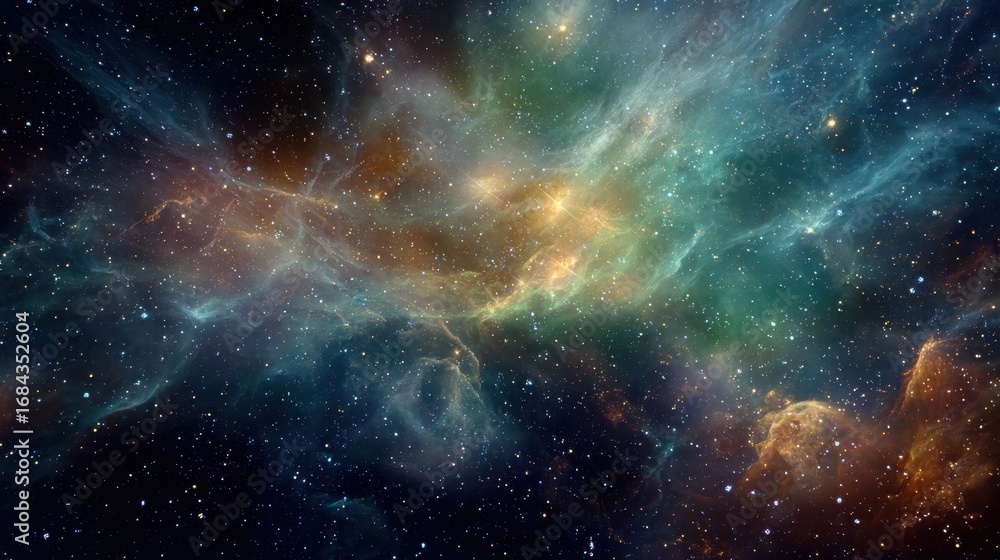 Obraz premium Colorful Cosmic Clouds and Stars in the Vast Universe with Nebulae and Galaxies Filling the Night Sky from an Abstract Perspective
