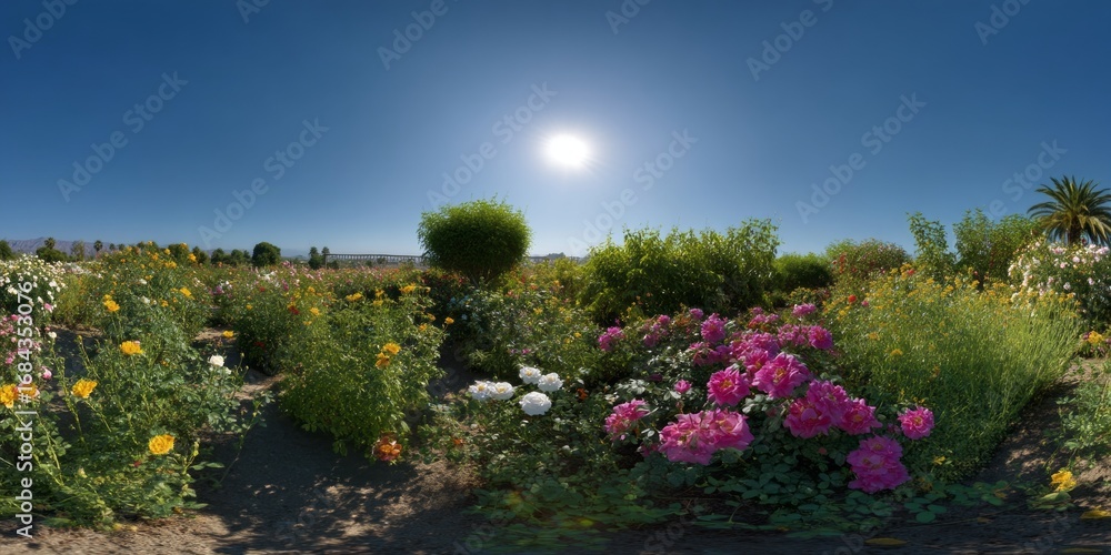 Obraz premium Vibrant flower garden hdr panorama 360 degrees